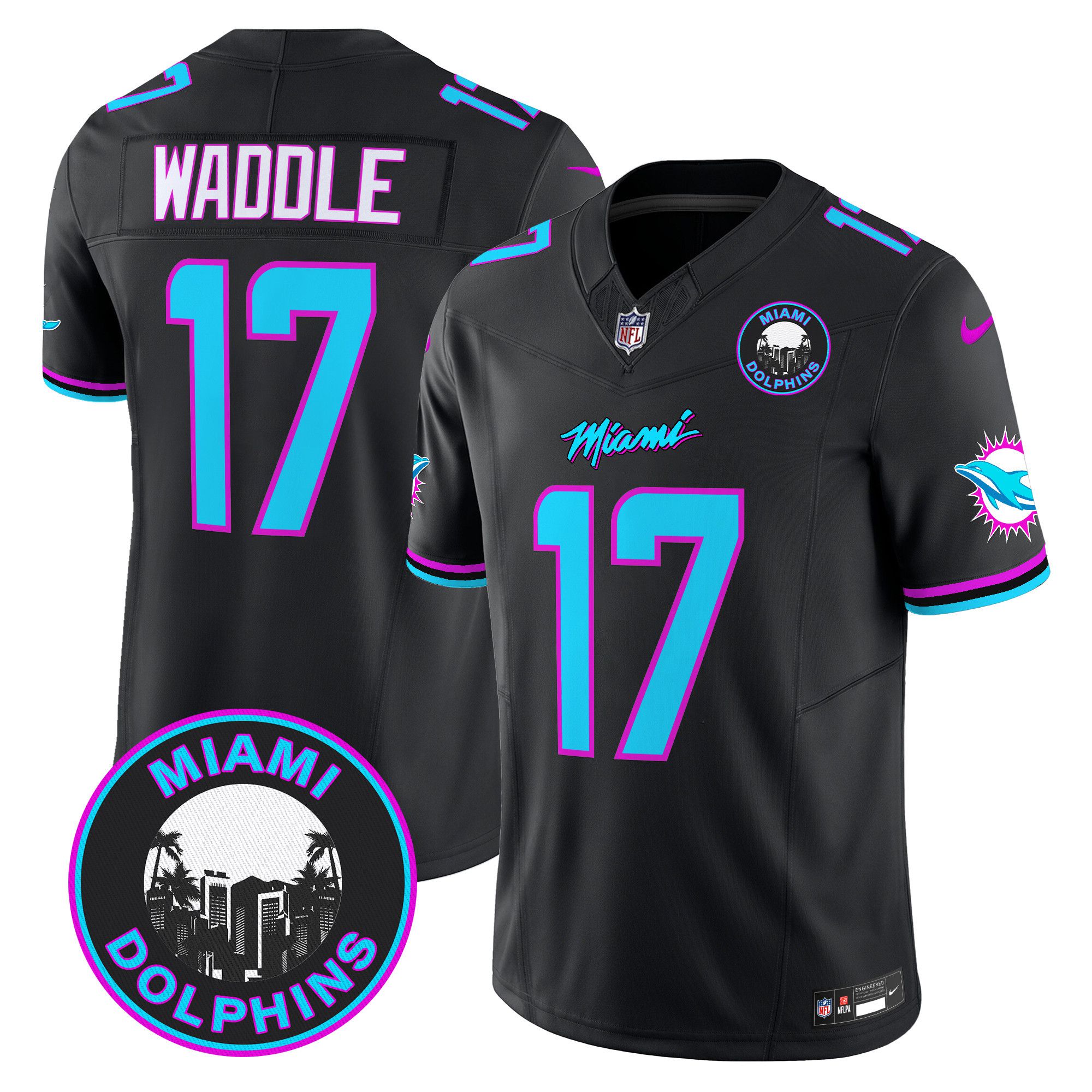 Men Miami Dolphins 17 Waddle Black 2024 Nike Vapor Limited NFL Jersey style 1